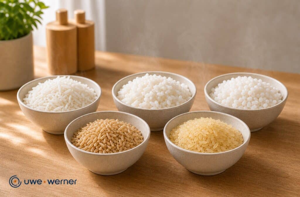 Reis waschen vor dem Kochen: Warum das wichtig ist 2 verschiedene reissorten in schalen